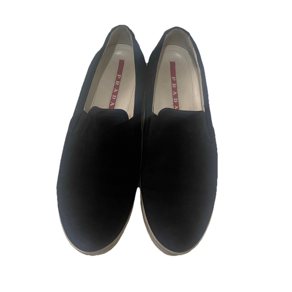 Prada Black Suede Low Top Slip-On Flat Sneakers/Shoes Women's Size 40 US 10 - Picture 2 of 10